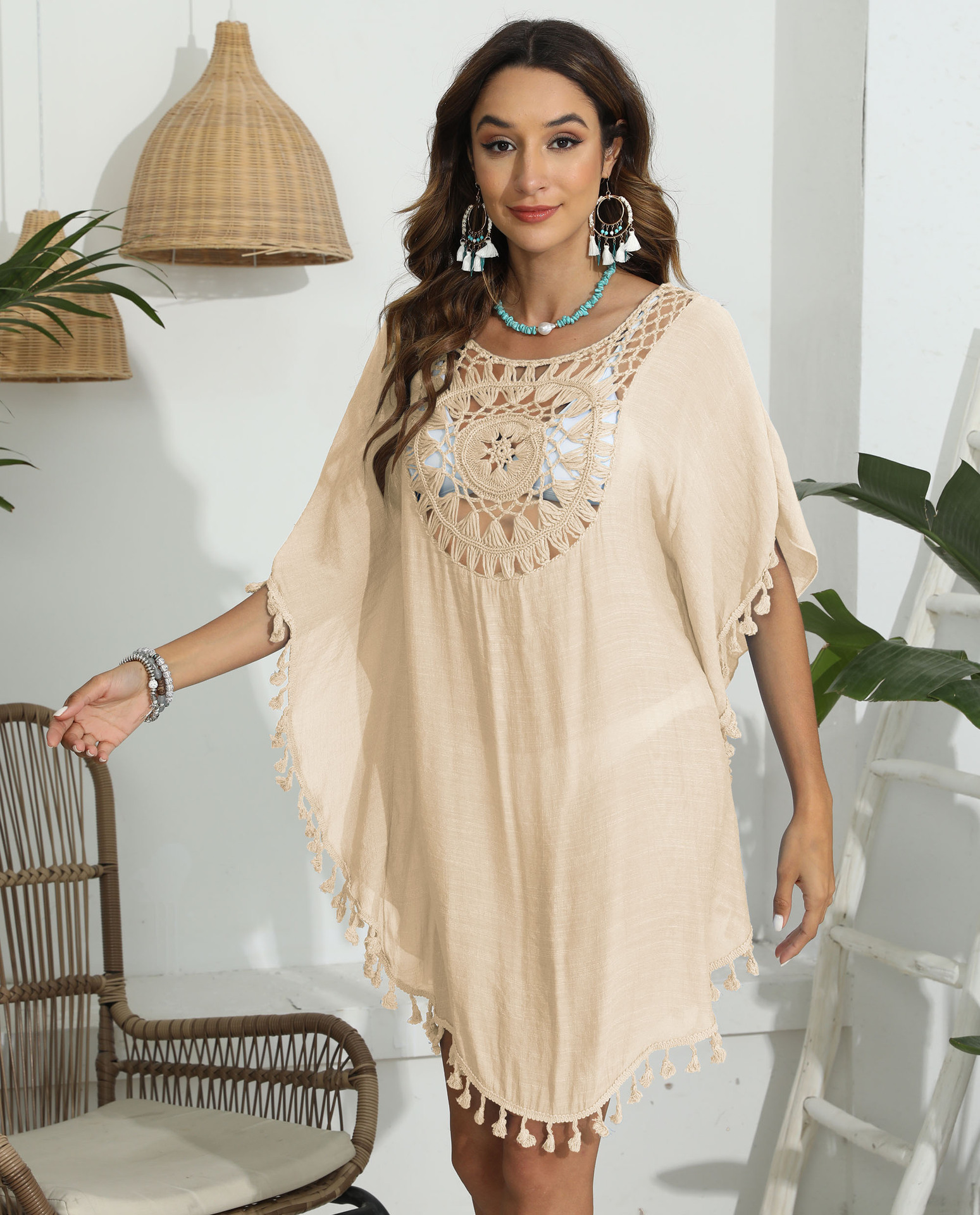 Womens Boho Beach Cover Up Casual Summer Swimsuit Kaftan